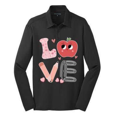 Love Apple Cute Teacher Gift Silk Touch Performance Long Sleeve Polo