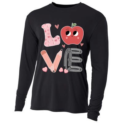 Love Apple Cute Teacher Gift Cooling Performance Long Sleeve Crew