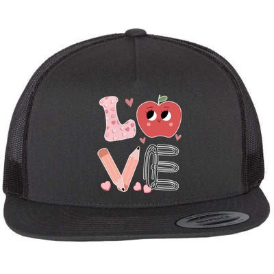 Love Apple Cute Teacher Gift Flat Bill Trucker Hat