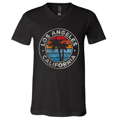 Los Angeles California Ca Vintage Graphic Retro 70s V-Neck T-Shirt