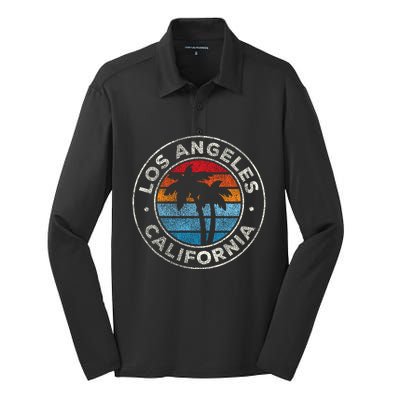 Los Angeles California Ca Vintage Graphic Retro 70s Silk Touch Performance Long Sleeve Polo