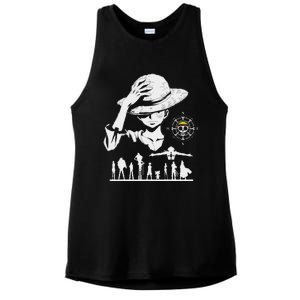 Legendary Adventure Crew Fun Silhouette King Of Pirate Anime Ladies PosiCharge Tri-Blend Wicking Tank