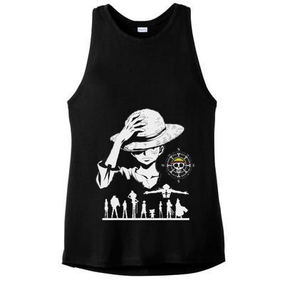 Legendary Adventure Crew Fun Silhouette King Of Pirate Anime Ladies PosiCharge Tri-Blend Wicking Tank