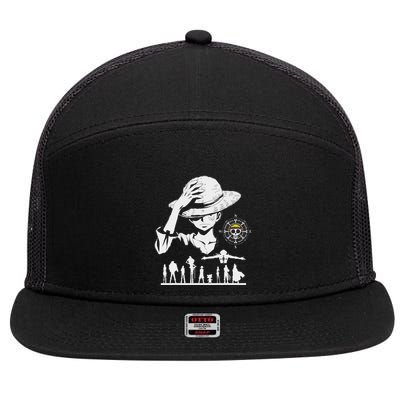 Legendary Adventure Crew Fun Silhouette King Of Pirate Anime 7 Panel Mesh Trucker Snapback Hat