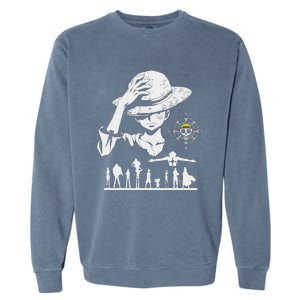 Legendary Adventure Crew Fun Silhouette King Of Pirate Anime Garment-Dyed Sweatshirt