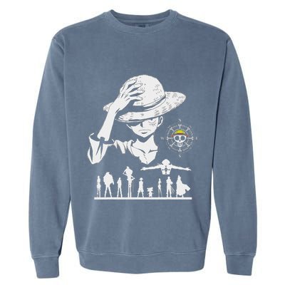 Legendary Adventure Crew Fun Silhouette King Of Pirate Anime Garment-Dyed Sweatshirt