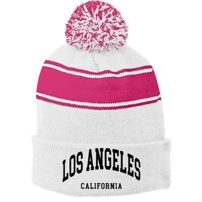 Los Angeles California Throwback Design Classic Stripe Pom Pom Beanie