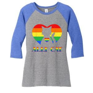 LGBT Ally Cat Be Kind Gay Rainbow Heart Funny Pride LGBTQ Women's Tri-Blend 3/4-Sleeve Raglan Shirt