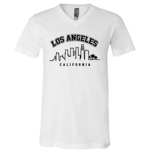 Los Angeles California City Skyline Retro V-Neck T-Shirt