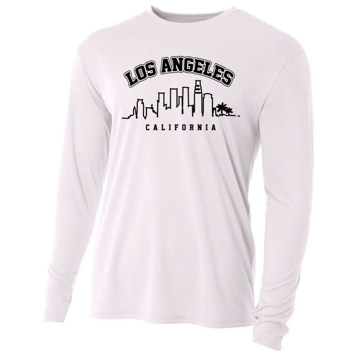 Los Angeles California City Skyline Retro Cooling Performance Long Sleeve Crew