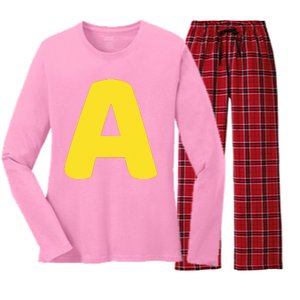 Letter A Christmas Thanksgiving Matching Halloween Costume Women's Long Sleeve Flannel Pajama Set 