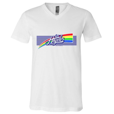 Los Angeles California Rainbow Logo V-Neck T-Shirt