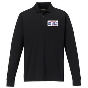 Los Angeles California License Plate Performance Long Sleeve Polo