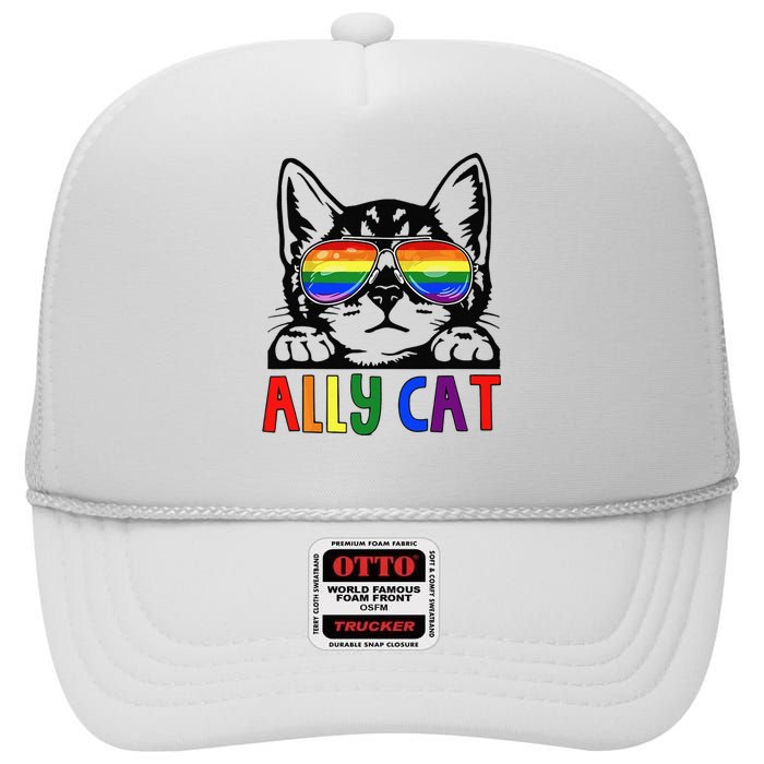 LGBT Ally Cat Be Kind Gay Rainbow Funny LGBTQ Gift Idea High Crown Mesh Back Trucker Hat