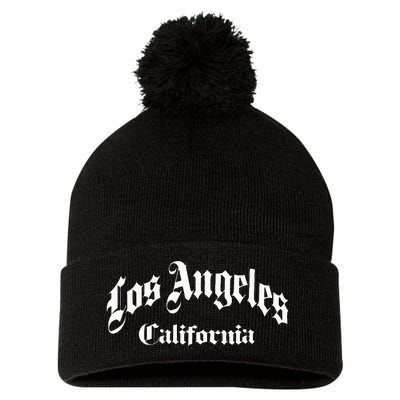 Los Angeles California Old School Design Classic Pom Pom 12in Knit Beanie