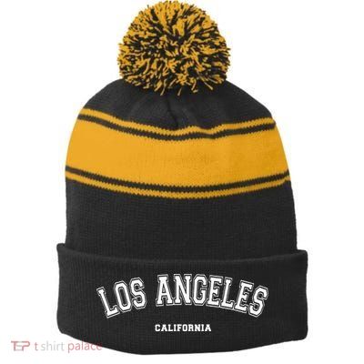 Los Angeles California Stripe Pom Pom Beanie