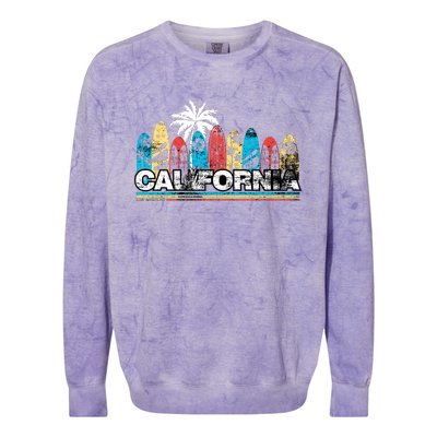 Los Angeles California Surfboard Theme Colorblast Crewneck Sweatshirt