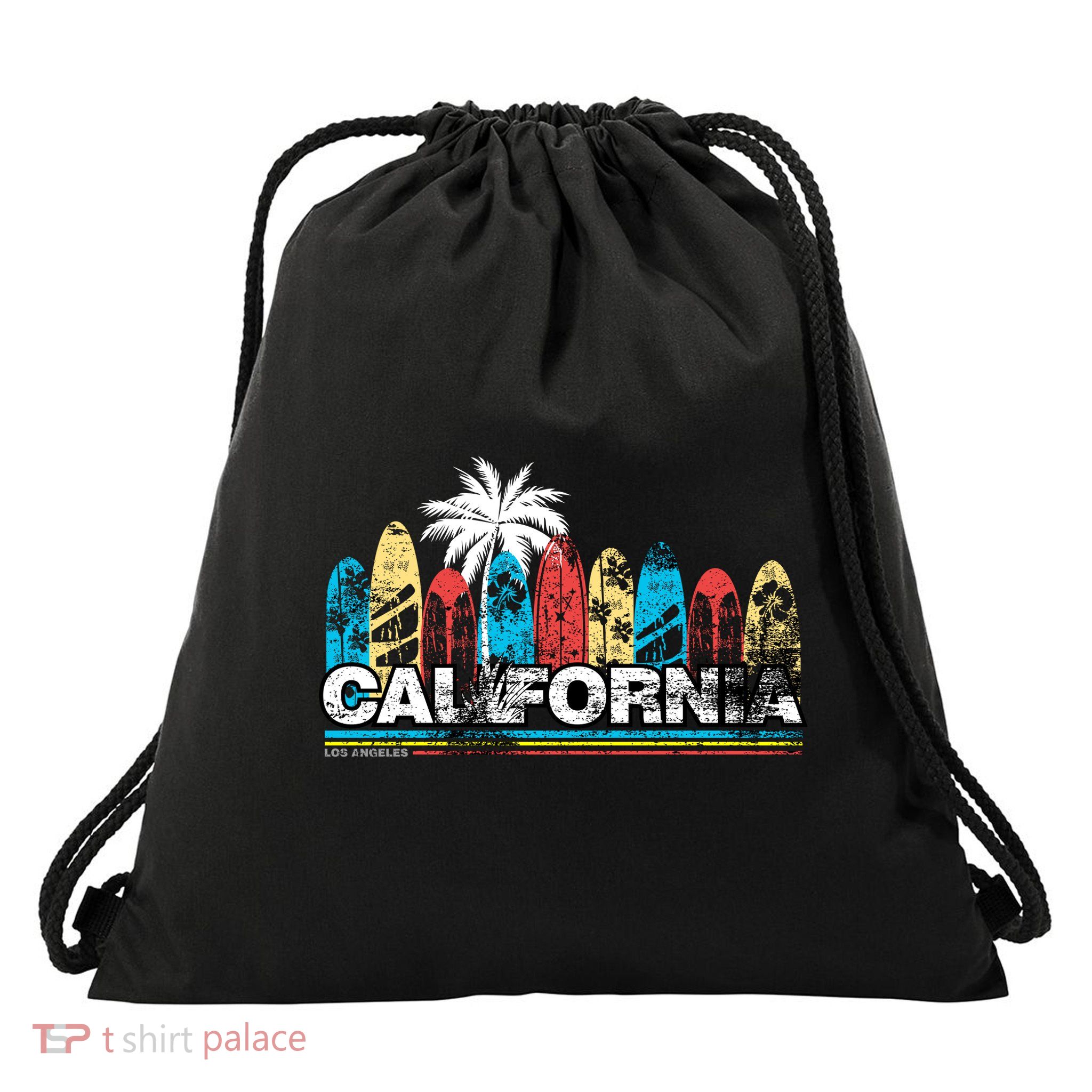 Los Angeles California Surfboard Theme Drawstring Bag
