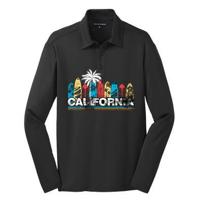 Los Angeles California Surfboard Theme Silk Touch Performance Long Sleeve Polo