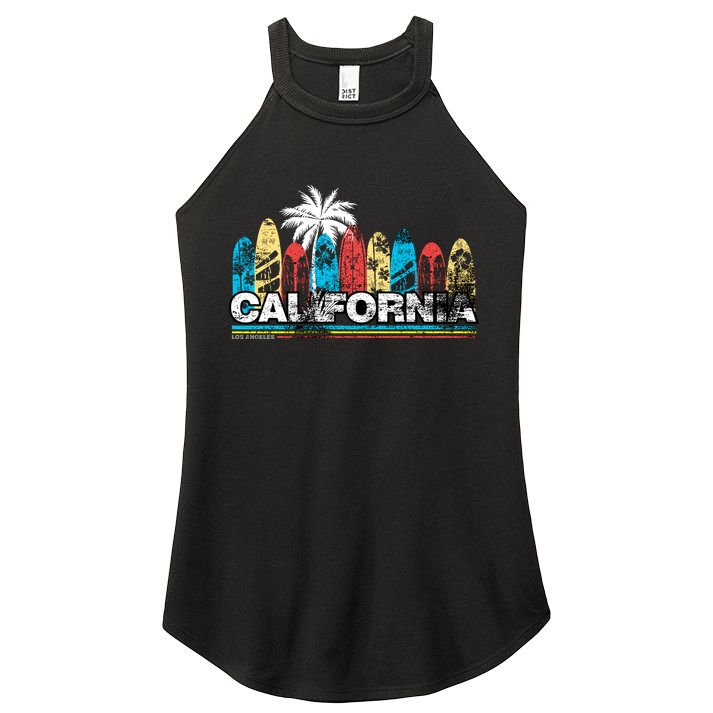 Los Angeles California Surfboard Theme Women's Perfect Tri Rocker Tank