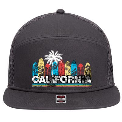 Los Angeles California Surfboard Theme 7 Panel Mesh Trucker Snapback Hat