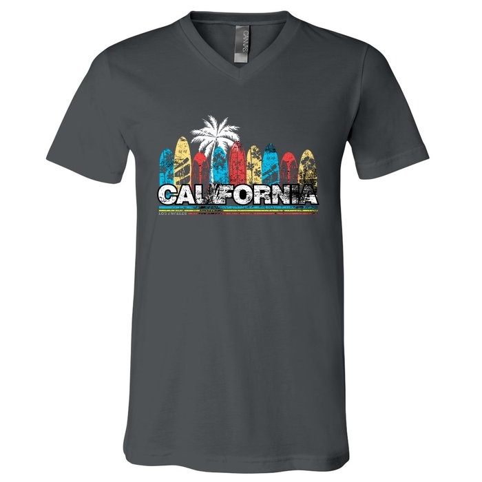 Los Angeles California Surfboard Theme V-Neck T-Shirt