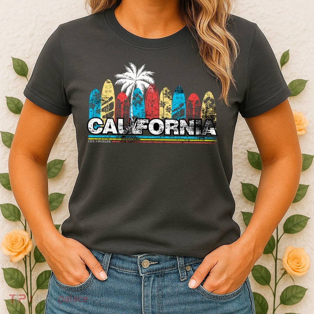 Los Angeles California Surfboard Theme Womens T-Shirt