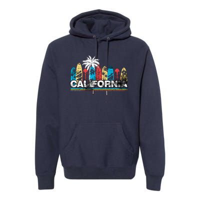 Los Angeles California Surfboard Theme Premium Hoodie