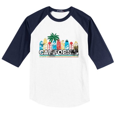 Los Angeles California Surfboard Theme Baseball Sleeve Shirt