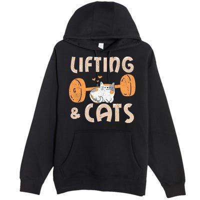 Lifting And Cats Funny Cat Lovers Gym Funny Weightlifting Cute Gift Premium Pullover Hoodie