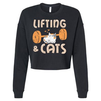 Lifting And Cats Funny Cat Lovers Gym Funny Weightlifting Cute Gift Cropped Pullover Crew