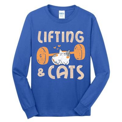 Lifting And Cats Funny Cat Lovers Gym Funny Weightlifting Cute Gift Tall Long Sleeve T-Shirt