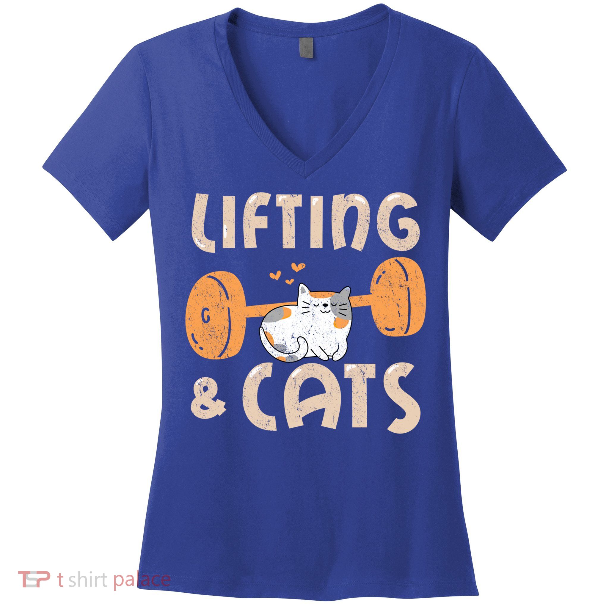 Lifting And Cats Funny Cat Lovers Gym Funny Weightlifting Cute Gift Women's V-Neck T-Shirt