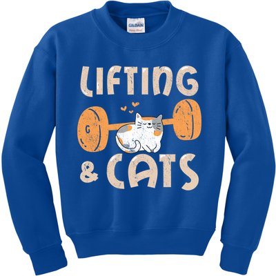 Lifting And Cats Funny Cat Lovers Gym Funny Weightlifting Cute Gift Kids Sweatshirt