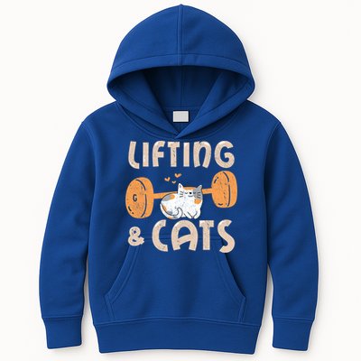 Lifting And Cats Funny Cat Lovers Gym Funny Weightlifting Cute Gift Kids Hoodie