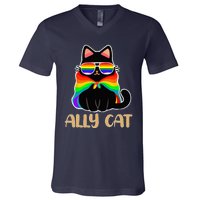 LGBT Ally Cat Be Kind Gay Rainbow Funny LGBTQ Gift Idea V-Neck T-Shirt