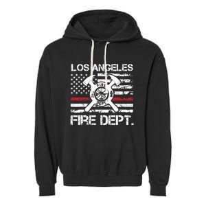 Los Angeles California Fire Department Thin Red Line Fireman Garment-Dyed Fleece Hoodie