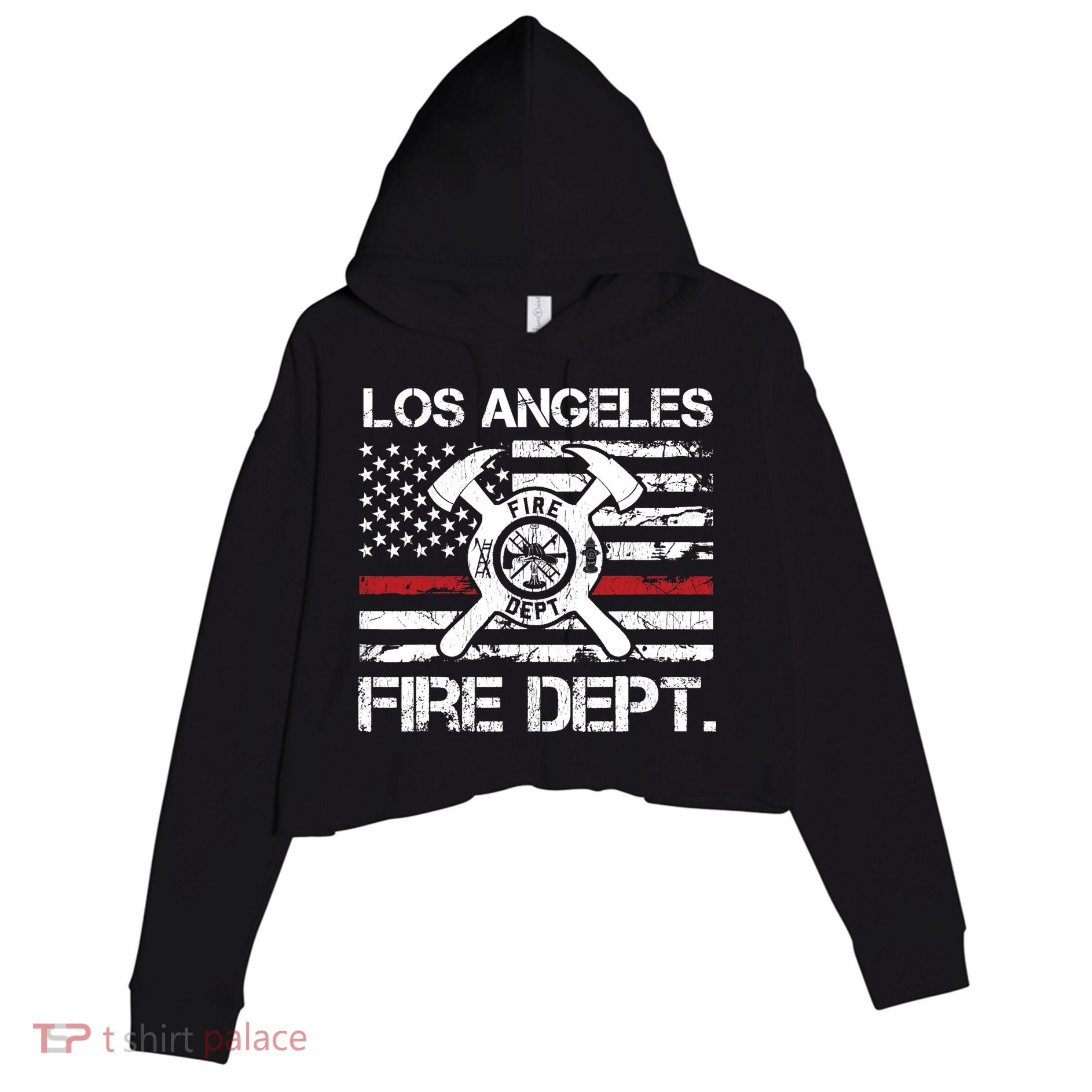 Los Angeles California Fire Department Thin Red Line Fireman Crop Fleece Hoodie