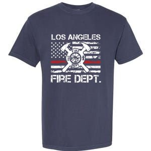 Los Angeles California Fire Department Thin Red Line Fireman Garment-Dyed Heavyweight T-Shirt