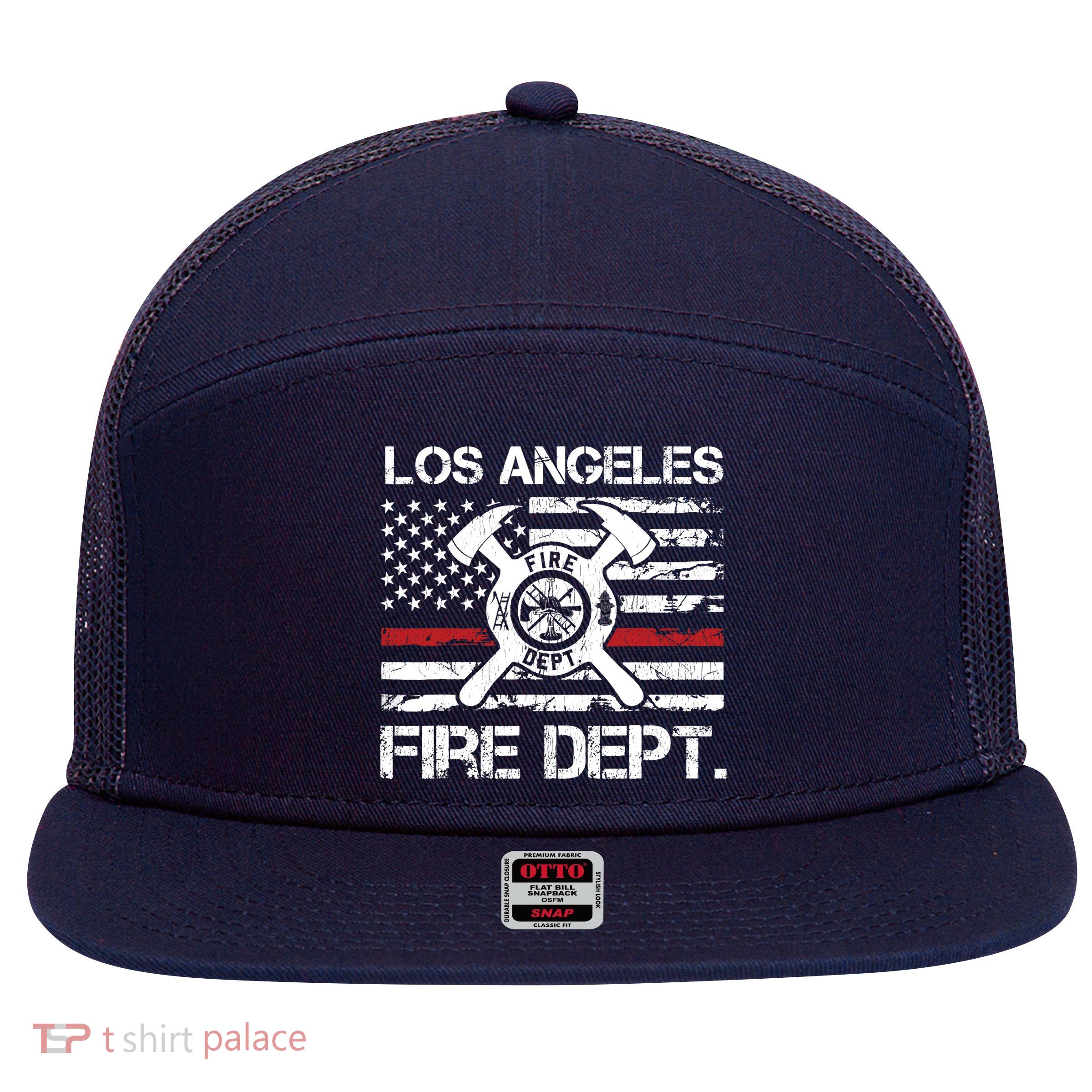 Los Angeles California Fire Department Thin Red Line Fireman 7 Panel Mesh Trucker Snapback Hat