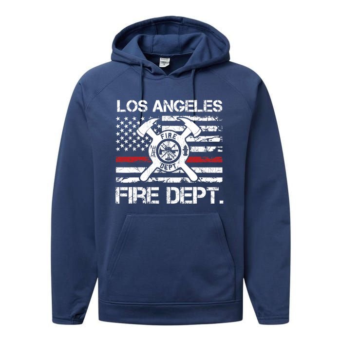 Los Angeles California Fire Department Thin Red Line Fireman Performance Fleece Hoodie