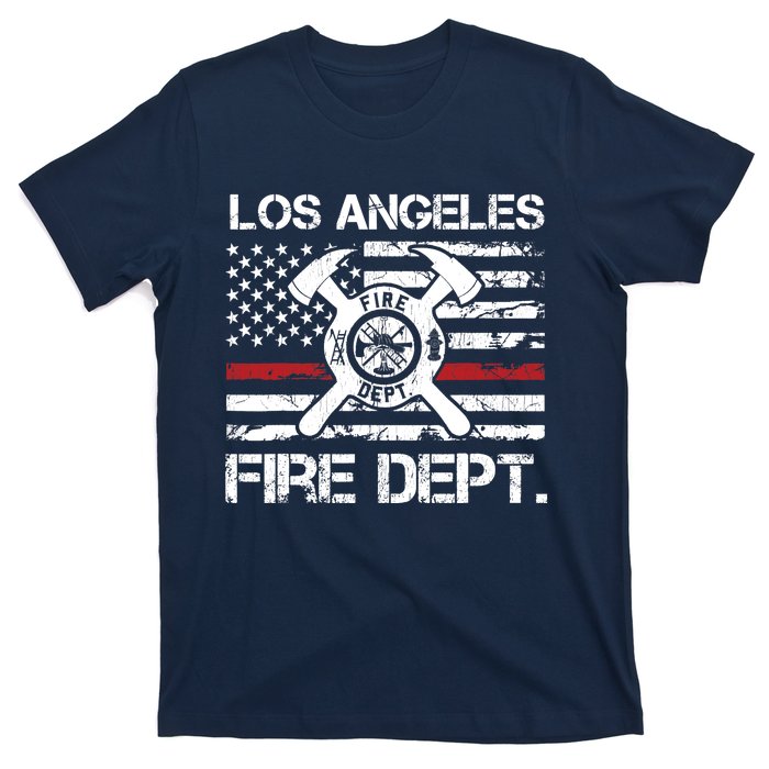 Los Angeles California Fire Department Thin Red Line Fireman T-Shirt