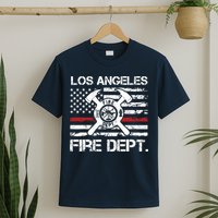 Los Angeles California Fire Department Thin Red Line Fireman T-Shirt