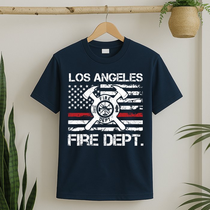 Los Angeles California Fire Department Thin Red Line Fireman T-Shirt