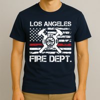 Los Angeles California Fire Department Thin Red Line Fireman T-Shirt