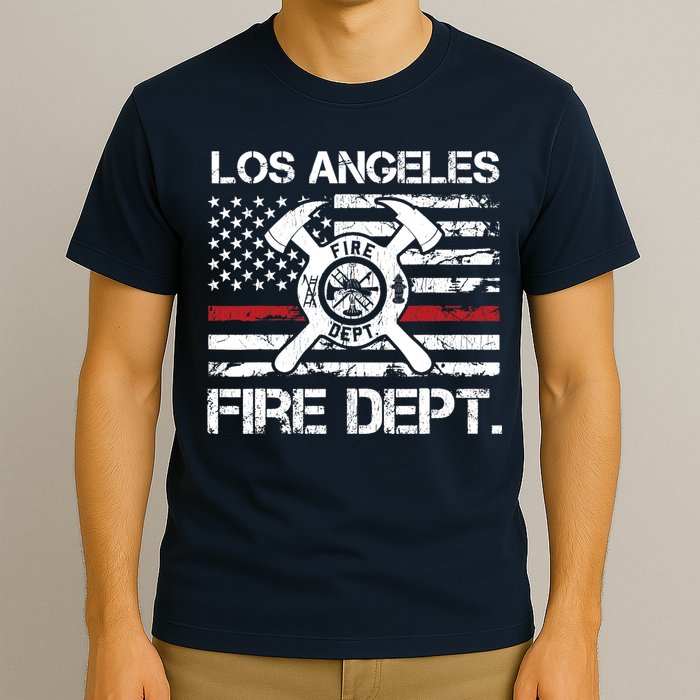 Los Angeles California Fire Department Thin Red Line Fireman T-Shirt