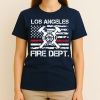 Los Angeles California Fire Department Thin Red Line Fireman T-Shirt
