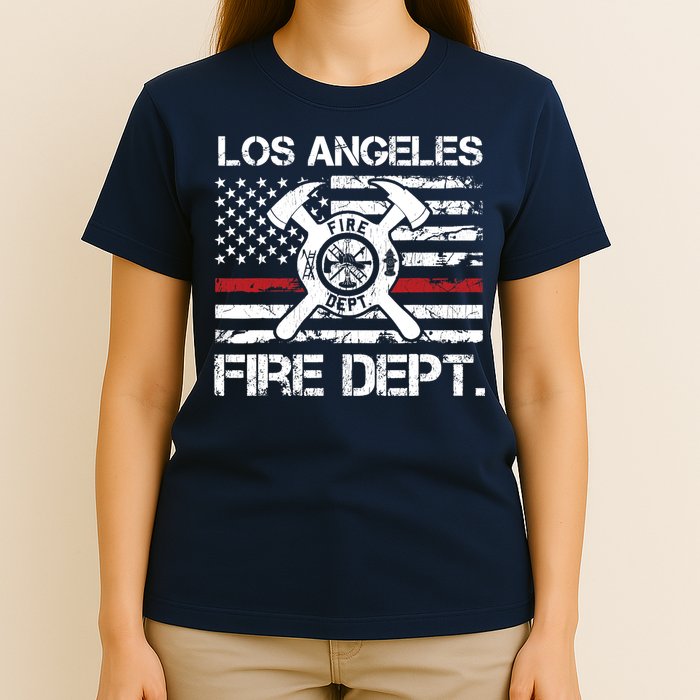 Los Angeles California Fire Department Thin Red Line Fireman T-Shirt