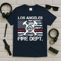 Los Angeles California Fire Department Thin Red Line Fireman T-Shirt
