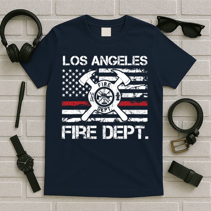 Los Angeles California Fire Department Thin Red Line Fireman T-Shirt